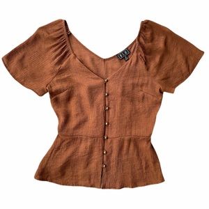 OLM Boho Rustic Fit Flare Raglan Babydoll Fall Brown Botton Up Gypsie